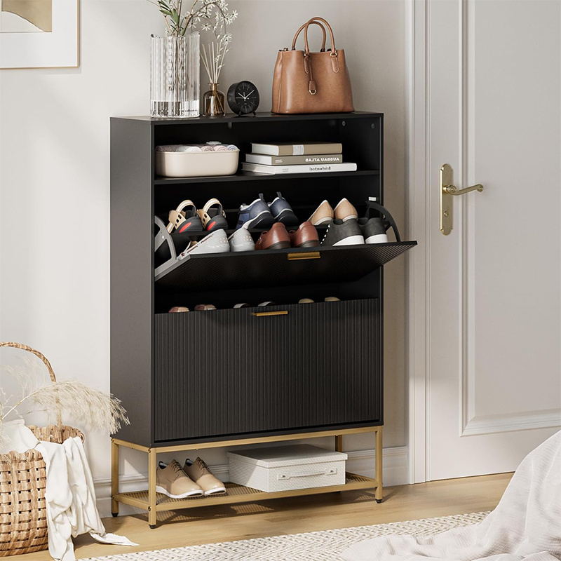 Wooden Narrow Shoe Rack with 2 Tier Freestanding for Hallway Shoe Cabinet Storage for Entryway