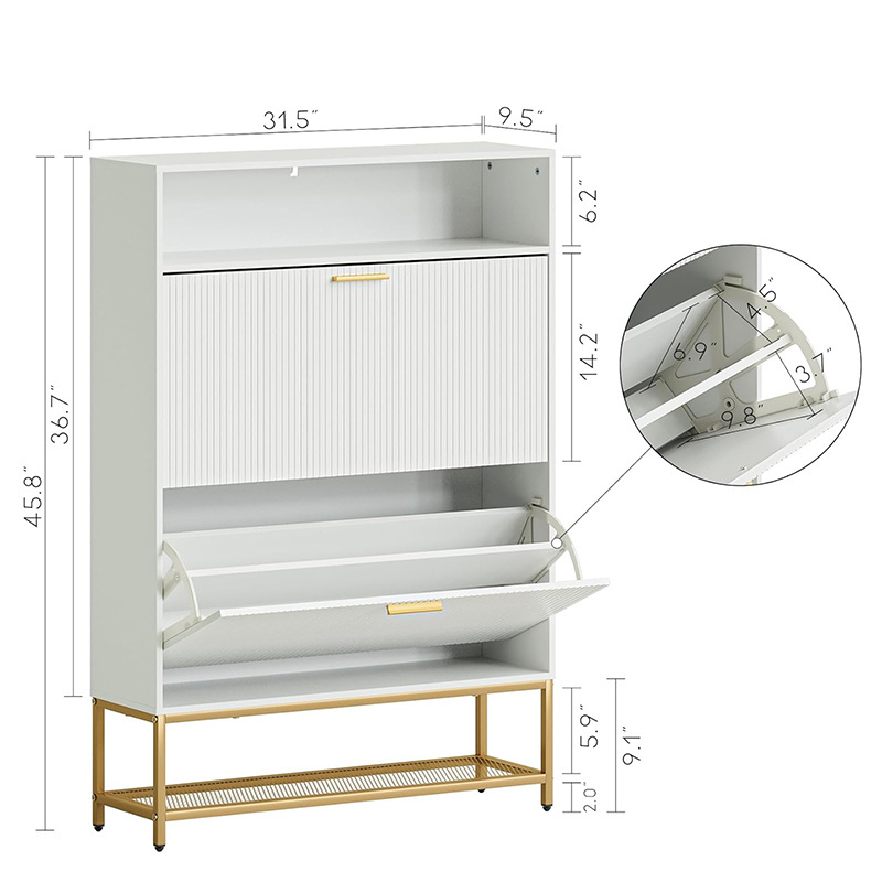 Wooden Narrow Shoe Rack with 2 Tier Freestanding for Hallway Shoe Cabinet Storage for Entryway