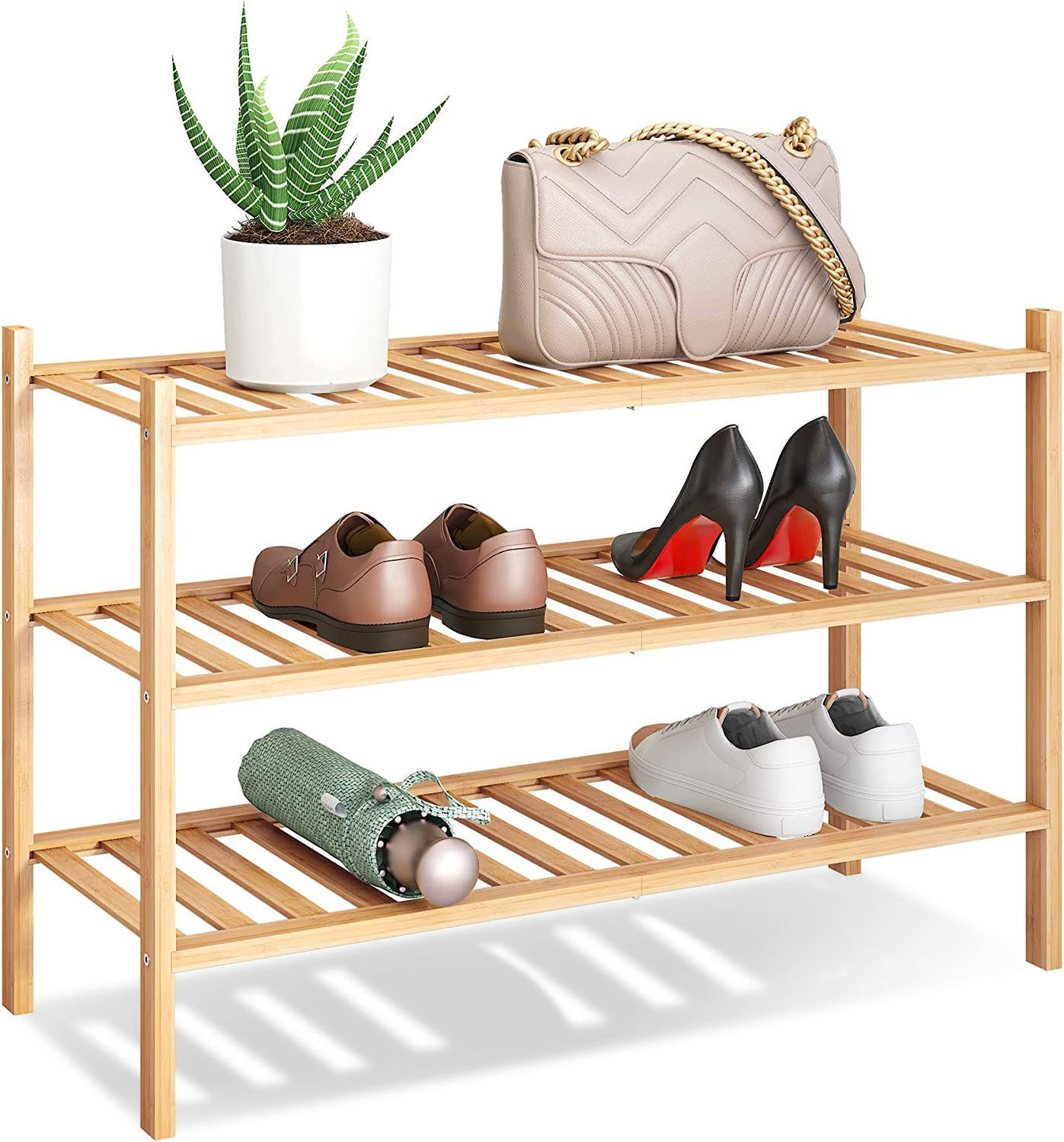 New Arrival Wooden Foldable Shoe Rack Storage Organizer Cabinet 3 4 Tier Folding Design Display For Closet Living Room