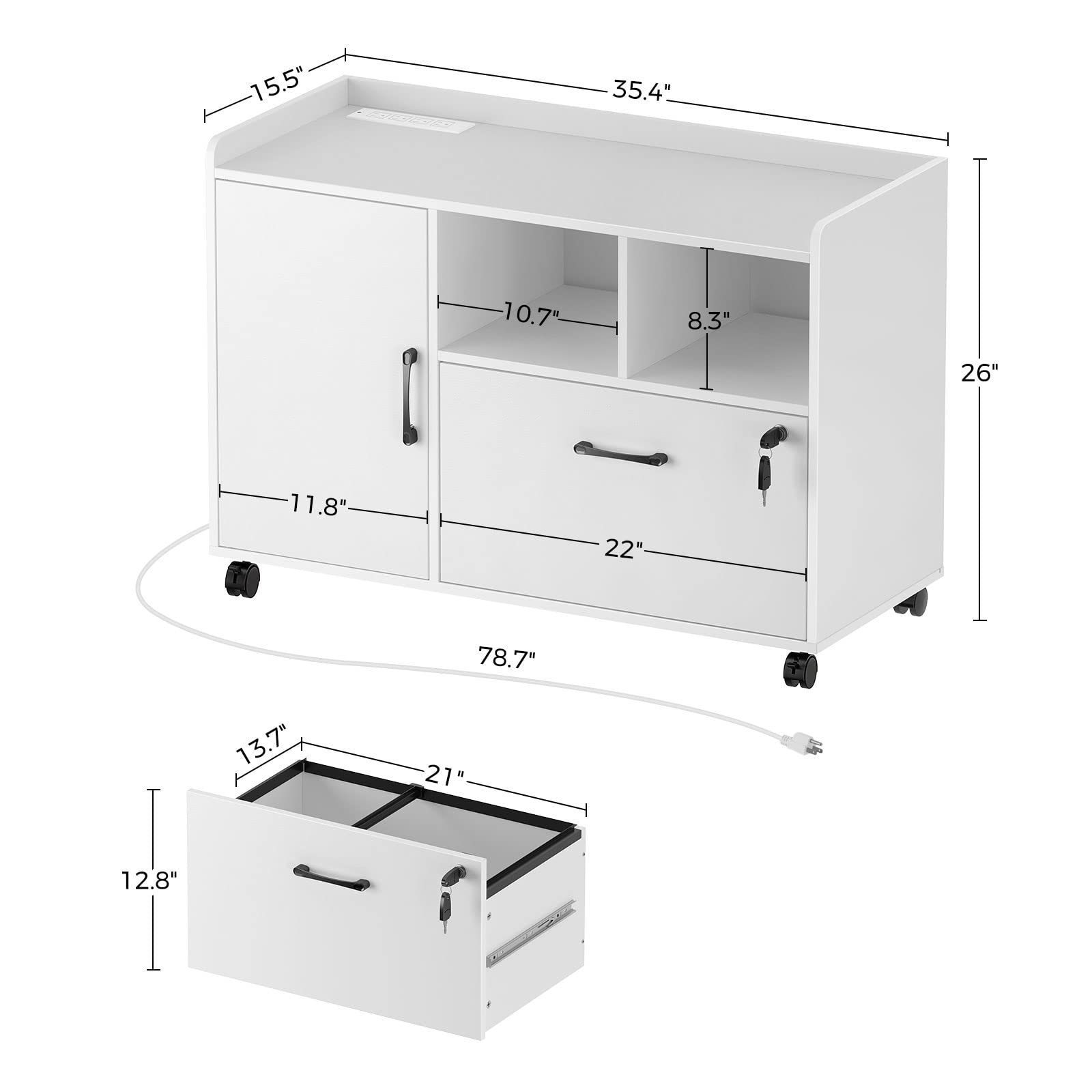 Office Home Wood Desktop Locked Drawer Organizer Mobile Compact Shelving Storage Console Movable Open Filing Cabinet with Wheels