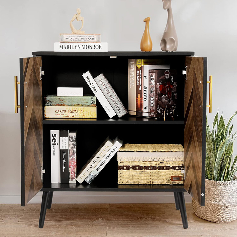 Black Accent Cabinet with Adjustable Shelves Storage Credenza for Living Room wine cabinet bar living room furniture