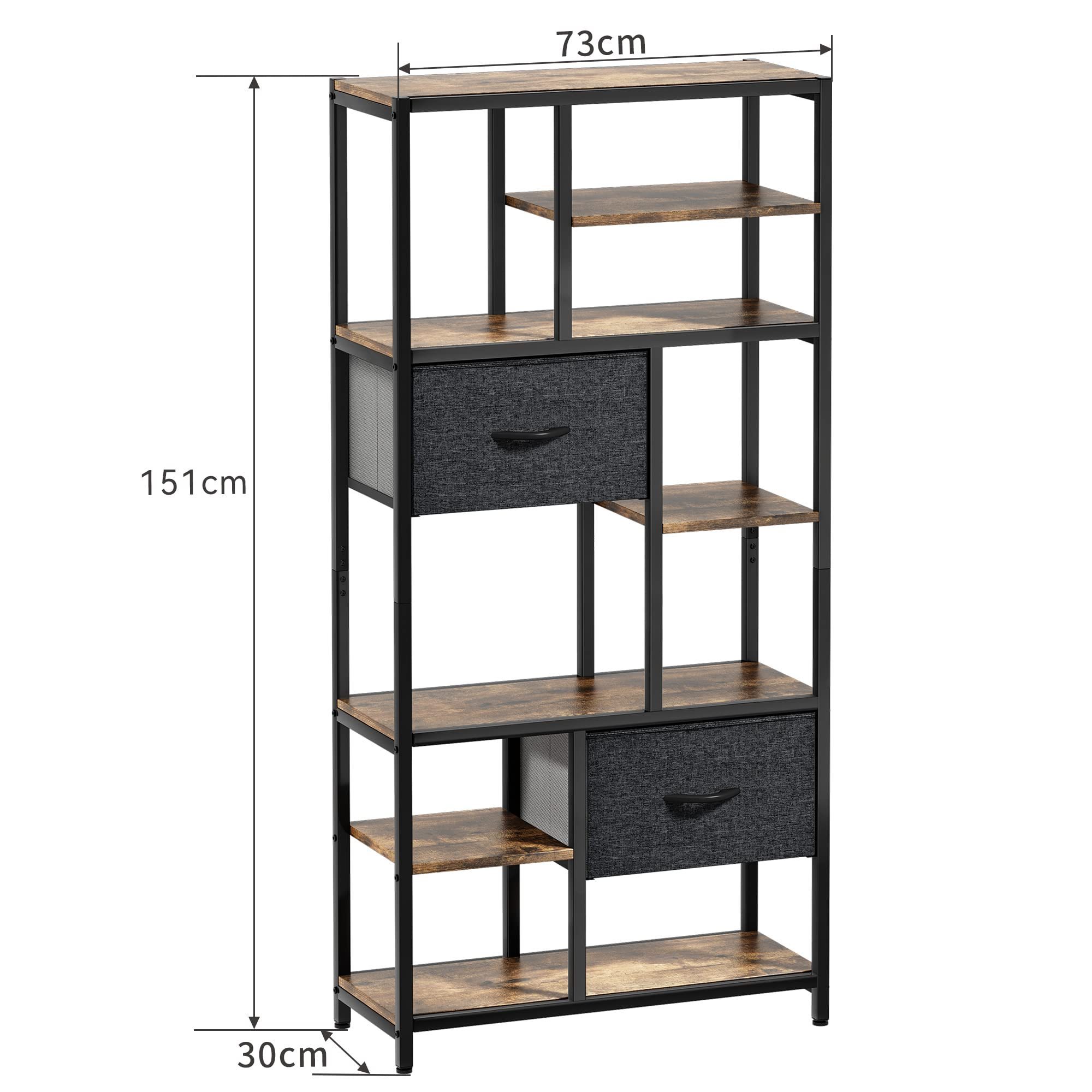 Modern 5 Tier Tall Large Bookshelf with Fabric Drawers  Large Capacity Office Shelf Space Divider for Bedroom Shelves