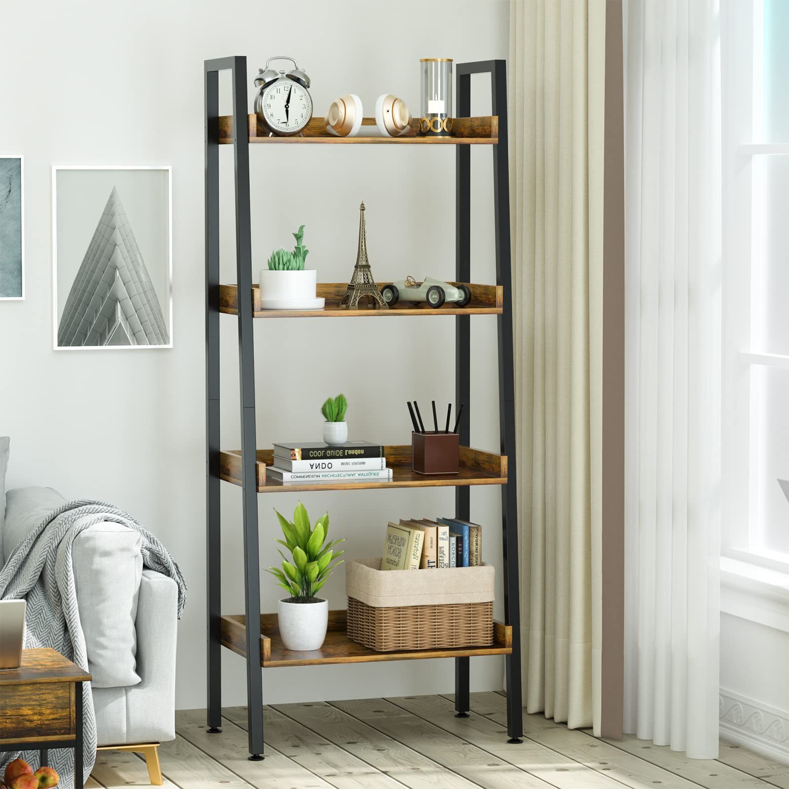 High Quality 4 tier Open Cube Bookshelf Antique De OEM Modular Iron Book Shelf for Living Room Wrought Iron Shelf Bracket