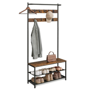 Hall Tree Metal Standing Coat Rack with Shoe Bench for Hallway