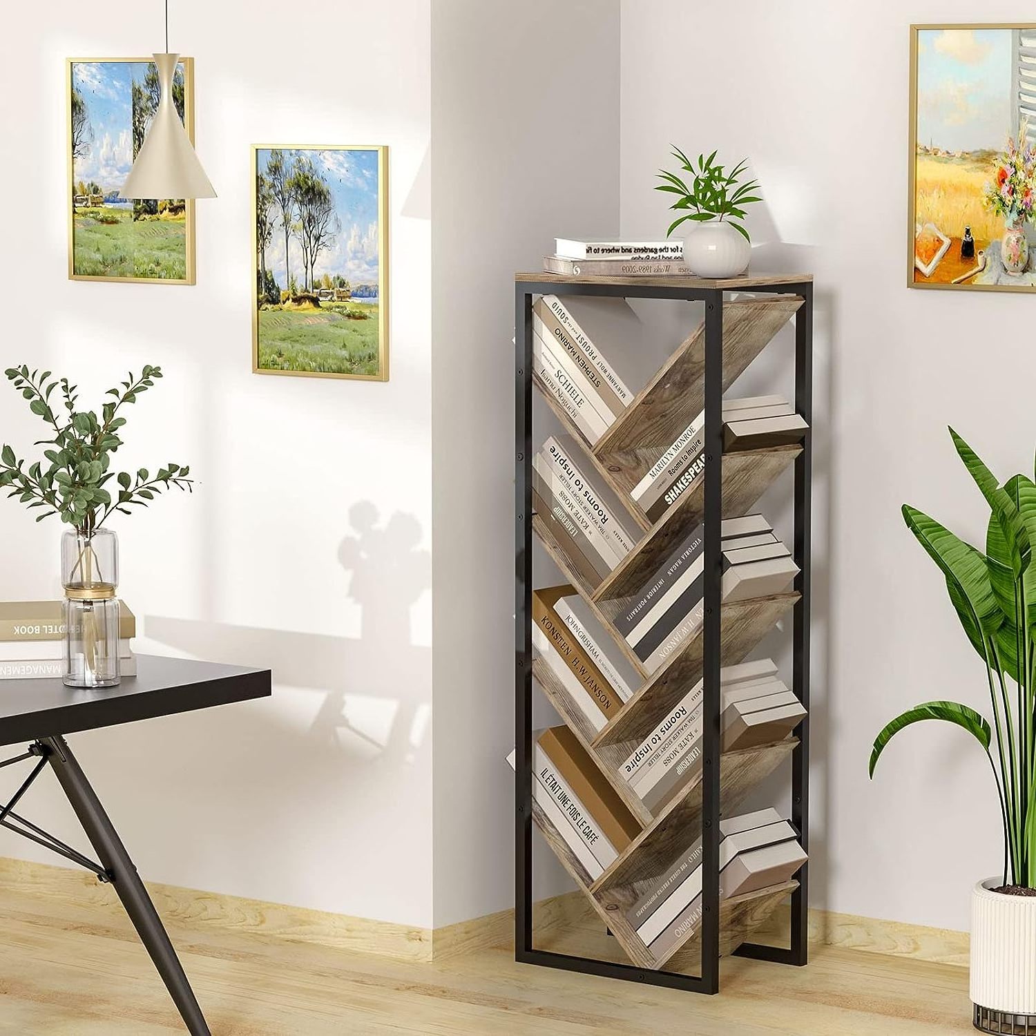 High Quality  Tall Tree Bookshelf  with Frame Elegant  Bookcase for Living Room Furniture