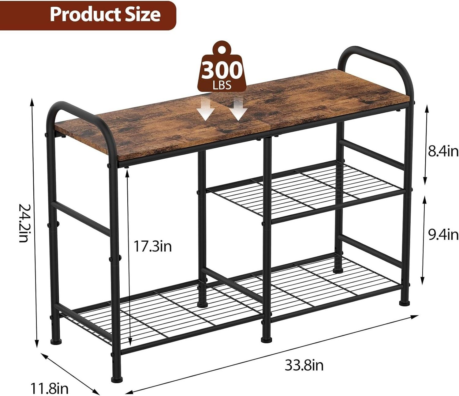 3 Tier Small Metal Shoe Rack Storage Organizer Shelf with Wood Bench