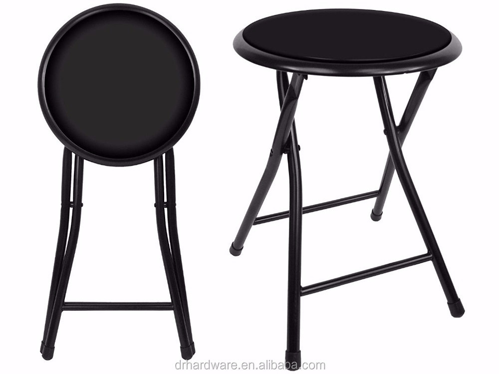 Metal round folding stool with cushion seat