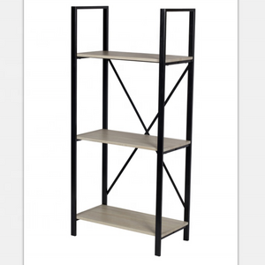 Modern industrial book shelf wooden with  3 tiers rustic  powder coating bookcase