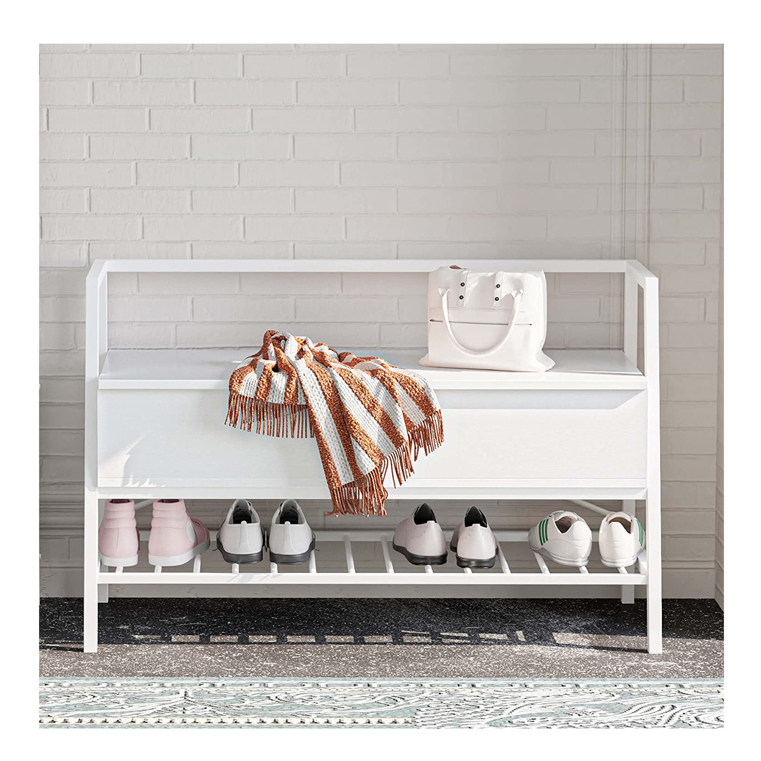 China wholesale home furniture shoe rack and Entryway Bench with Shoe Rack White