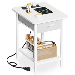 Nightstand with Charging Station and Fabric Drawer smart side table