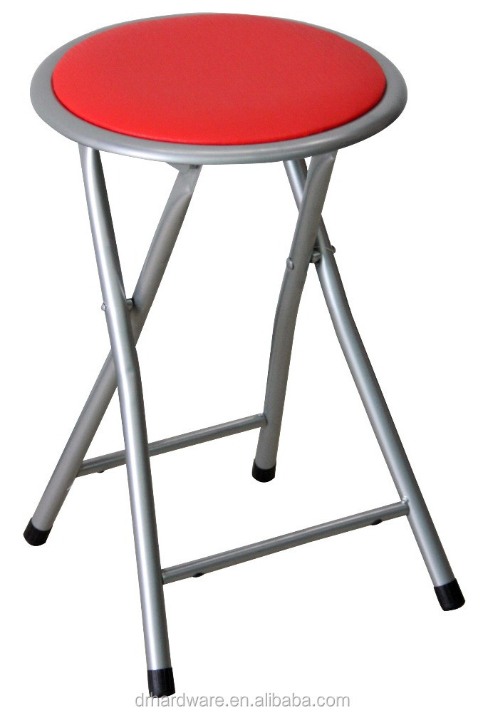 Metal round folding stool with cushion seat