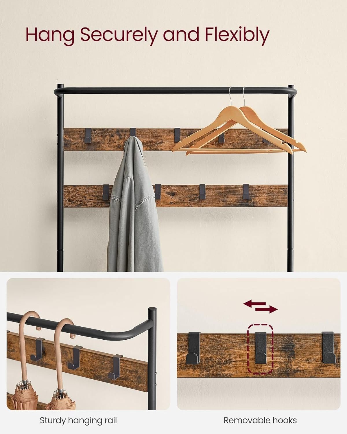 Hall Tree Metal Standing Coat Rack with Shoe Bench for Hallway