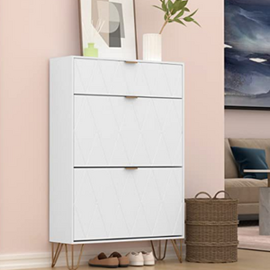 Modern Home White Wooden Sideboard Foldable Hinge Door Drawers Storage Organizer Shoe Rack Cabinet for Living Room