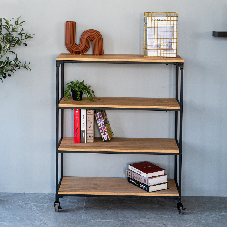 Storage Rack Wood Bookshelf with wheels for Kitchen / Living Room / Bedroom / Balcony / Library