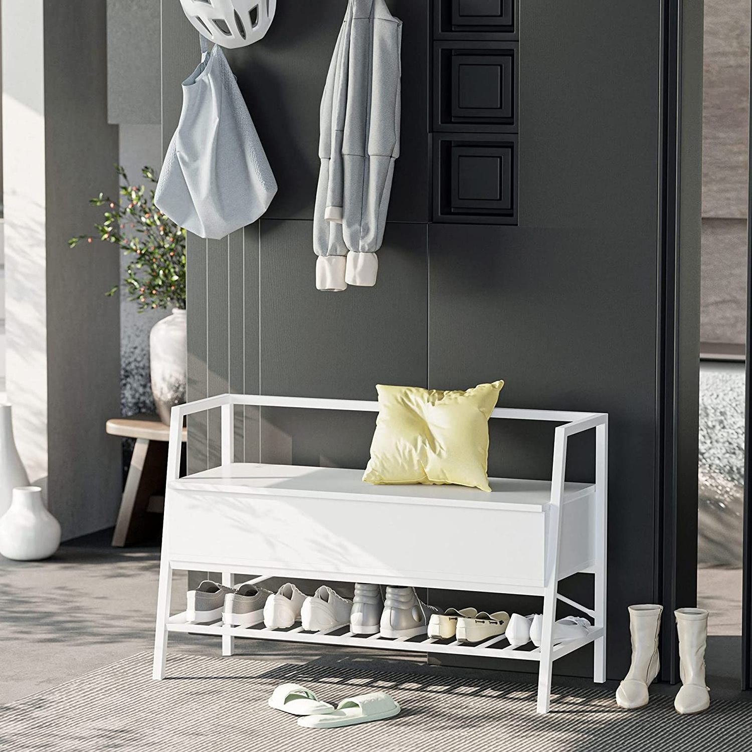 China wholesale home furniture shoe rack and Entryway Bench with Shoe Rack White