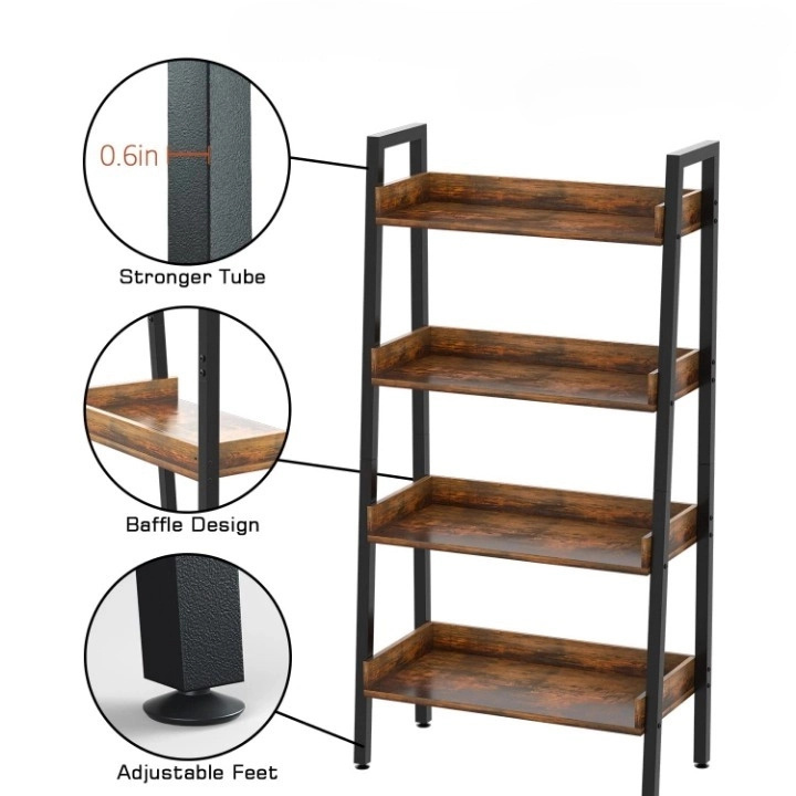 High Quality 4 tier Open Cube Bookshelf Antique De OEM Modular Iron Book Shelf for Living Room Wrought Iron Shelf Bracket