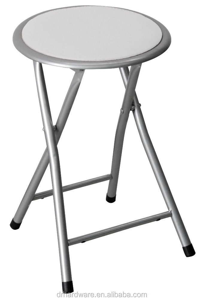 Metal round folding stool with cushion seat