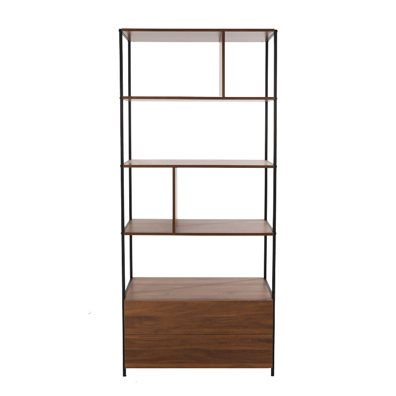 5 Tiers Tall Storage Shelves, Steel Frame Display Rack  Bookshelf with Drawers Wide Industrial Book Shelf with Bookend