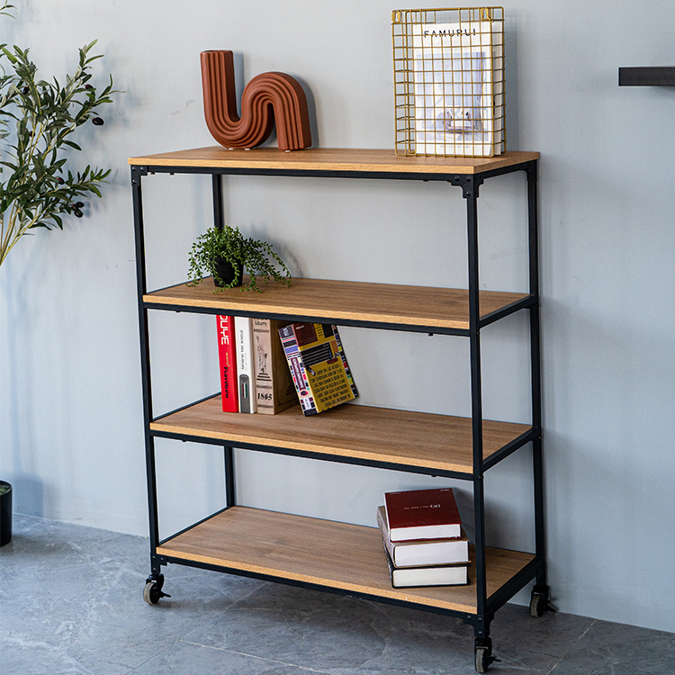 Storage Rack Wood Bookshelf with wheels for Kitchen / Living Room / Bedroom / Balcony / Library