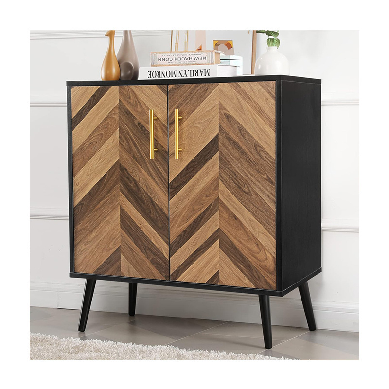 Black Accent Cabinet with Adjustable Shelves Storage Credenza for Living Room wine cabinet bar living room furniture