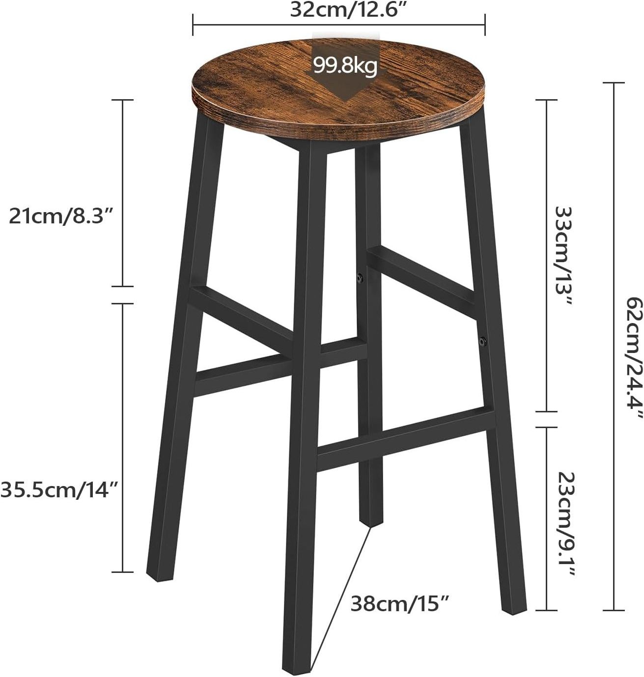 Set of 2 Round Kitchen Breakfast Bar Stools Bar Chairs with Footrest