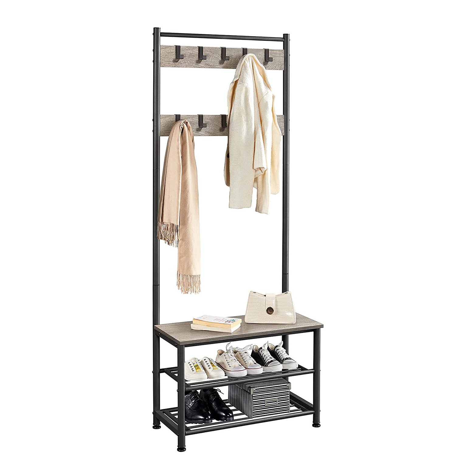 Industrial Accent Furniture with Metal Frame Hall Tree Coat Rack with Shoe Storage Bench