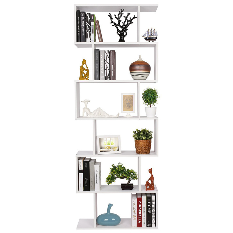 White Freestanding Shelving Unit Wooden Bookcase Cube Display Book Shelf 6-Tier Bookshelf