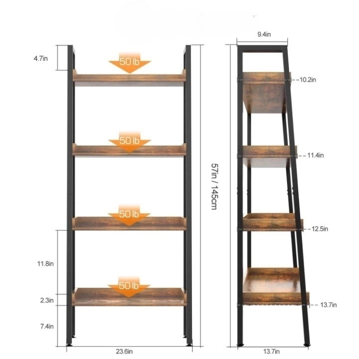 High Quality 4 tier Open Cube Bookshelf Antique De OEM Modular Iron Book Shelf for Living Room Wrought Iron Shelf Bracket