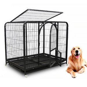 Factory wholesale foldable large metal kennels dog cage with wheels