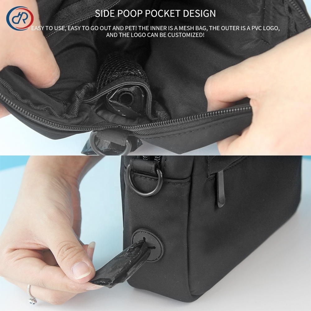 Eco friendly shoulder sling pet treat bag black dog walk bag with poop dispenser