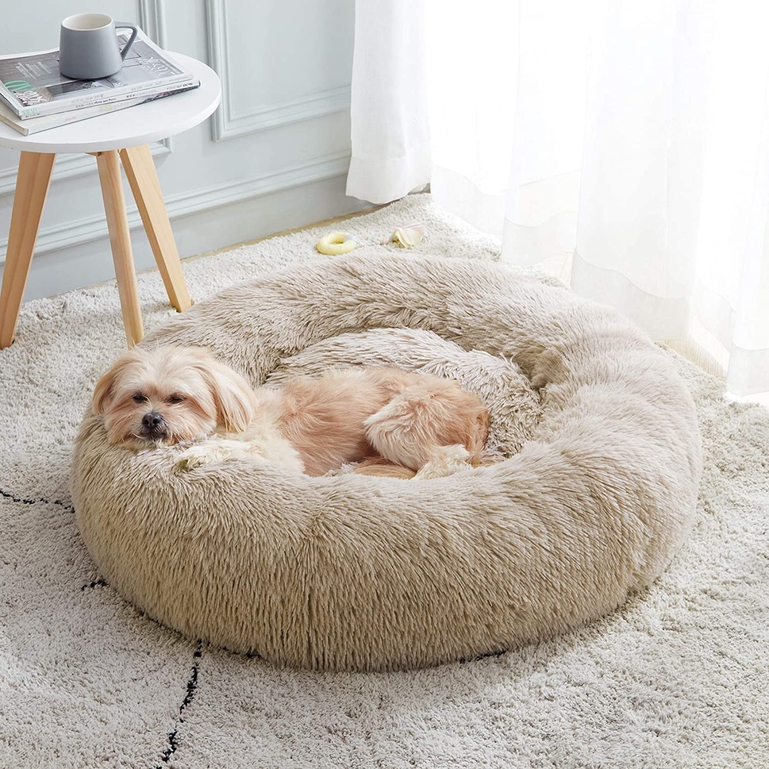 OEM/ODM washable plush memory foam small luxury soft pet nest bed warming calming round donut luxury dog bed cat bed