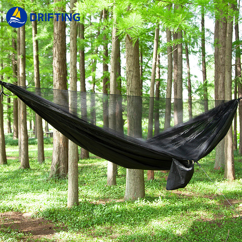 Portable Outdoor Hammock Hanging Bed Nylon Fabric Sleeping Bed + Mosquito Net Tactical Large Load Traveling Camping Hammock