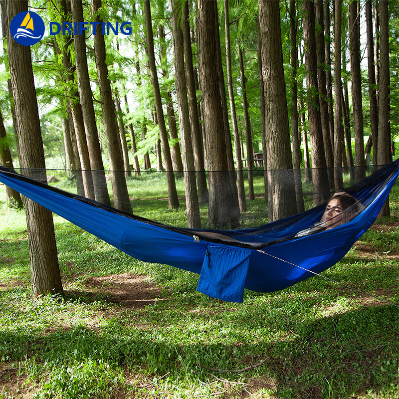 Portable Outdoor Hammock Hanging Bed Nylon Fabric Sleeping Bed + Mosquito Net Tactical Large Load Traveling Camping Hammock