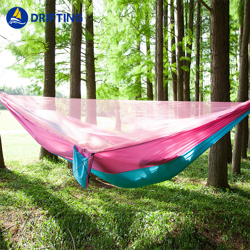 Portable Outdoor Hammock Hanging Bed Nylon Fabric Sleeping Bed + Mosquito Net Tactical Large Load Traveling Camping Hammock