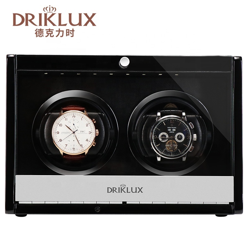 2023 Driklux Black High Gloss MDF with Custom Logo 2 Luxury Automatic Watch Winder Box