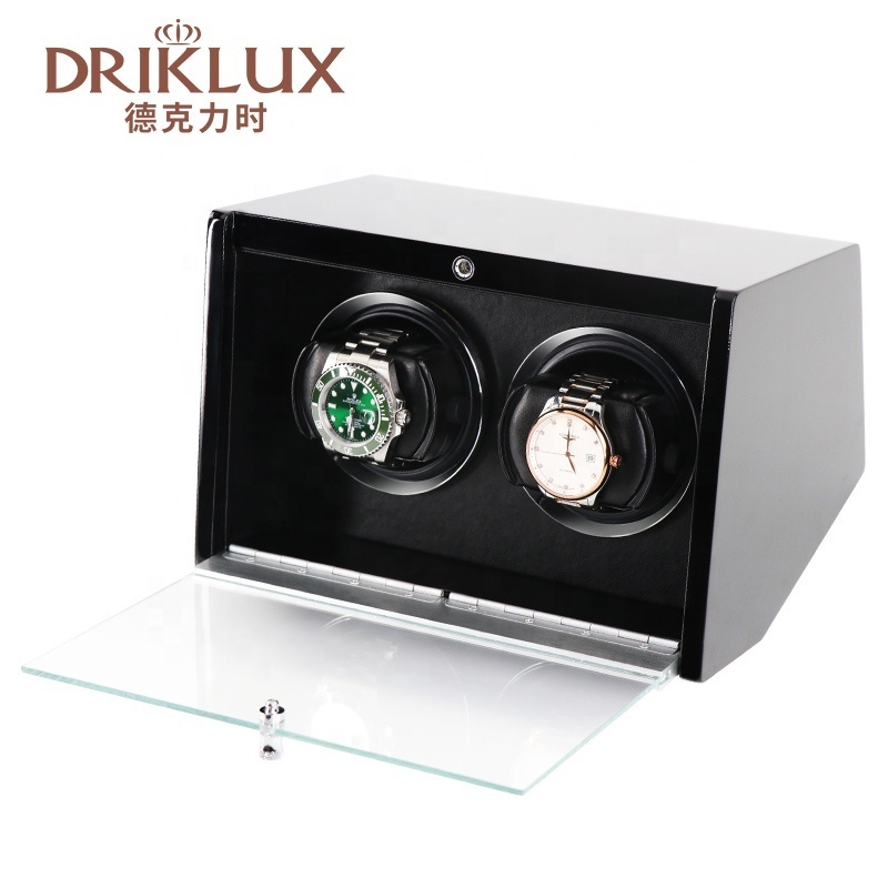 2023 Driklux Black High Gloss MDF with Custom Logo 2 Luxury Automatic Watch Winder Box