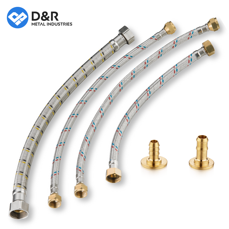 D&R Factory Wholesale Custom Extended high pressure 304/201 stainless steel double wire braided flexible plumbing shower hose