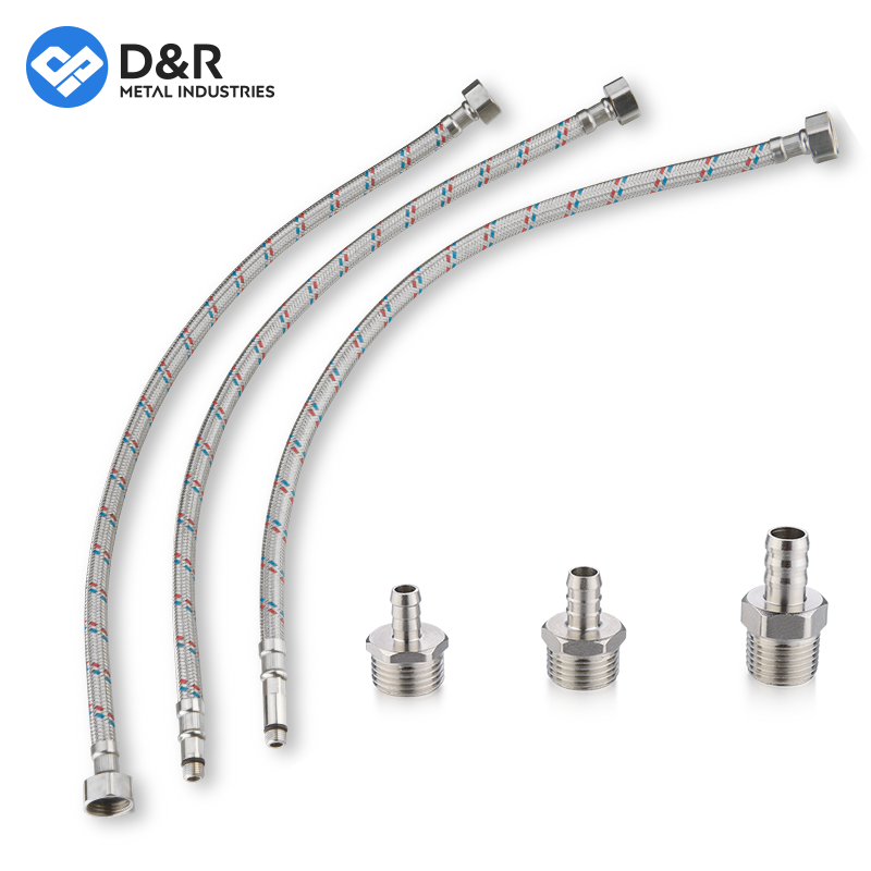 D&R Factory Wholesale Custom Extended high pressure 304/201 stainless steel double wire braided flexible plumbing shower hose