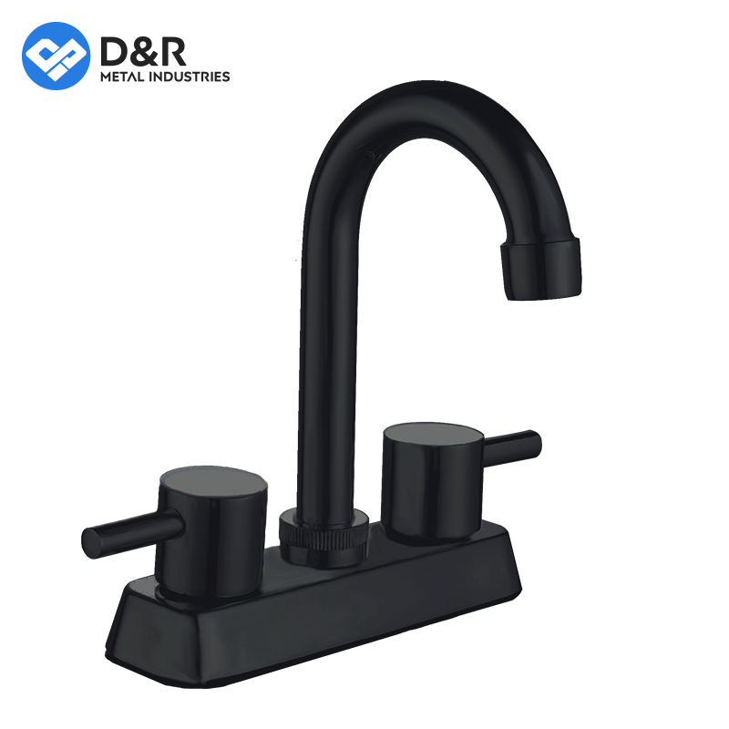 D&R hot new bath shower 2 way mixer sink 4 inch dual holes tap brass cartridge water black basin faucet bathroom