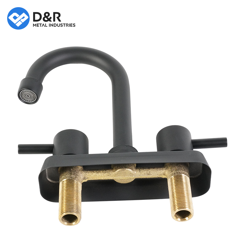 D&R hot new bath shower 2 way mixer sink 4 inch dual holes tap brass cartridge water black basin faucet bathroom