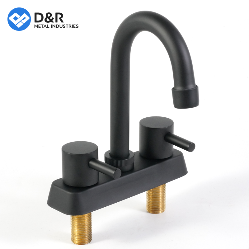 D&R hot new bath shower 2 way mixer sink 4 inch dual holes tap brass cartridge water black basin faucet bathroom