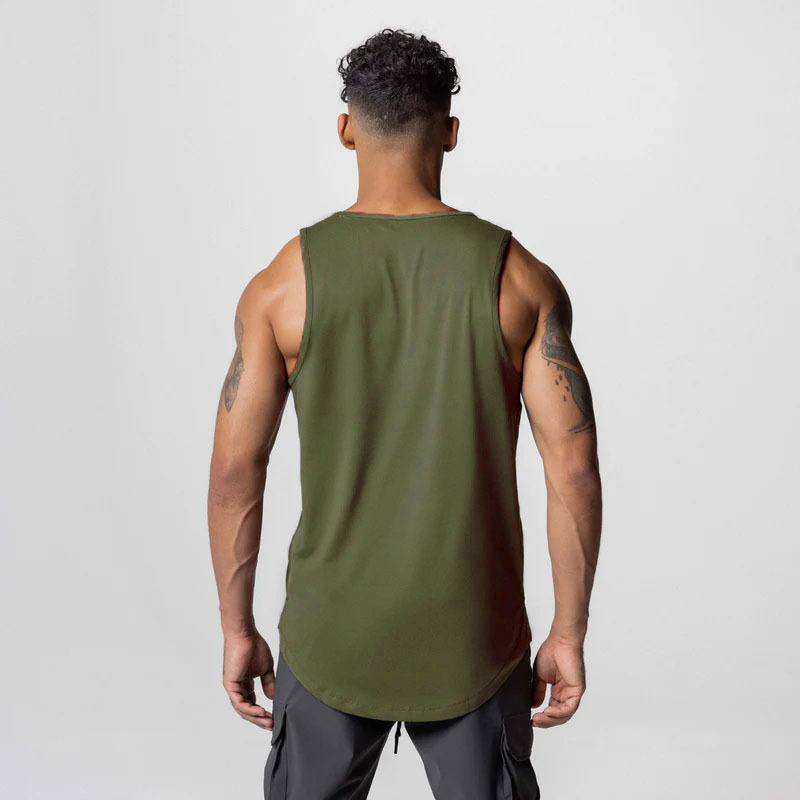 Round bottom polyester mesh tank top high quality soft sleeveless blank design wholesale gym tank top men