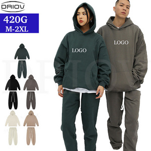 Custom logo jogging suit 100% cotton sweatsuit blank thick heavy tracksuits unisex sweatpants and hoodie set men