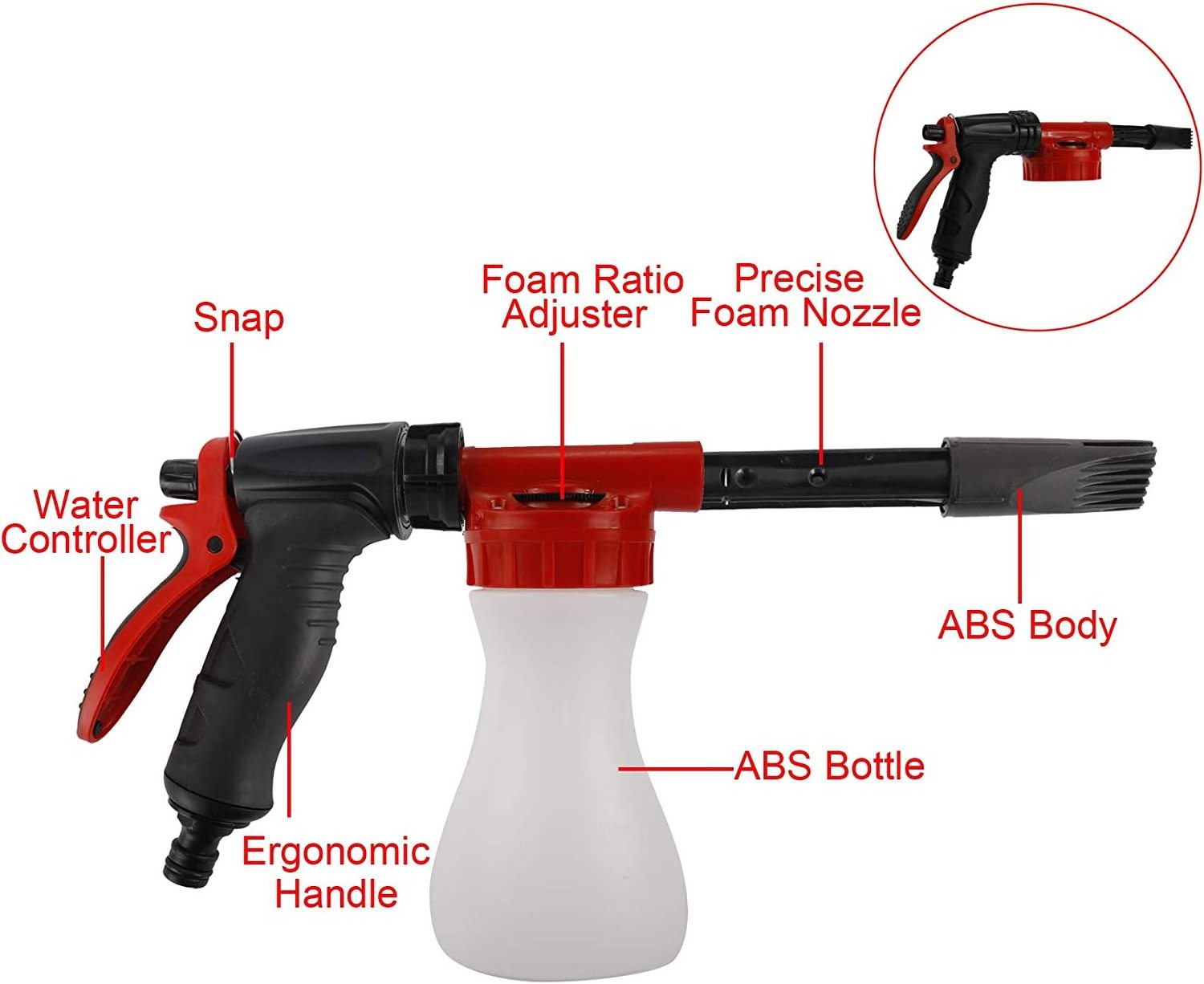 900ml Bottle Low Pressure Garden Hose Foamer Gun With Adjustable Dashboard