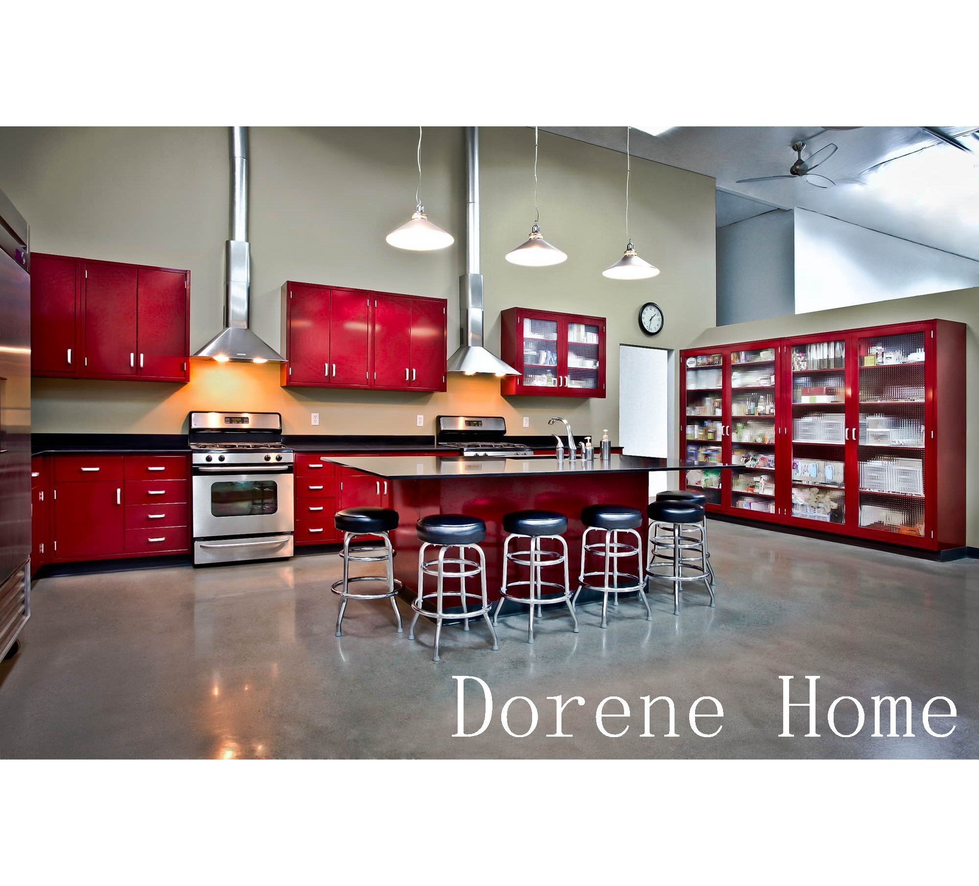 Dorene Hot Sale High Gloss Red 304 Stainless Steel Modular Whole Kitchen Cabinets Sets Kitchen Counter