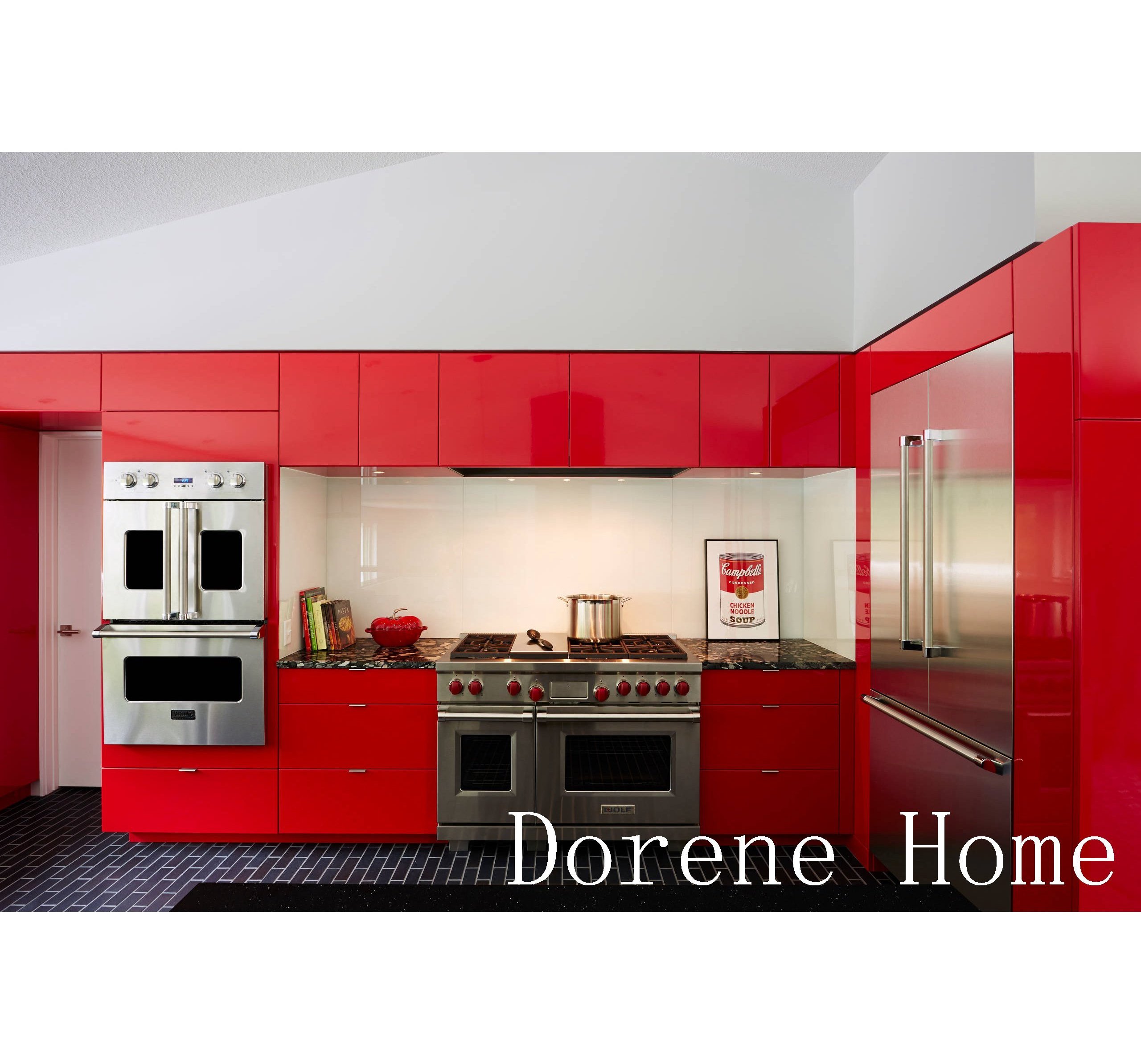 Dorene Hot Sale High Gloss Red 304 Stainless Steel Modular Whole Kitchen Cabinets Sets Kitchen Counter