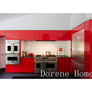 Dorene Hot Sale High Gloss Red 304 Stainless Steel Modular Whole Kitchen Cabinets Sets Kitchen Counter