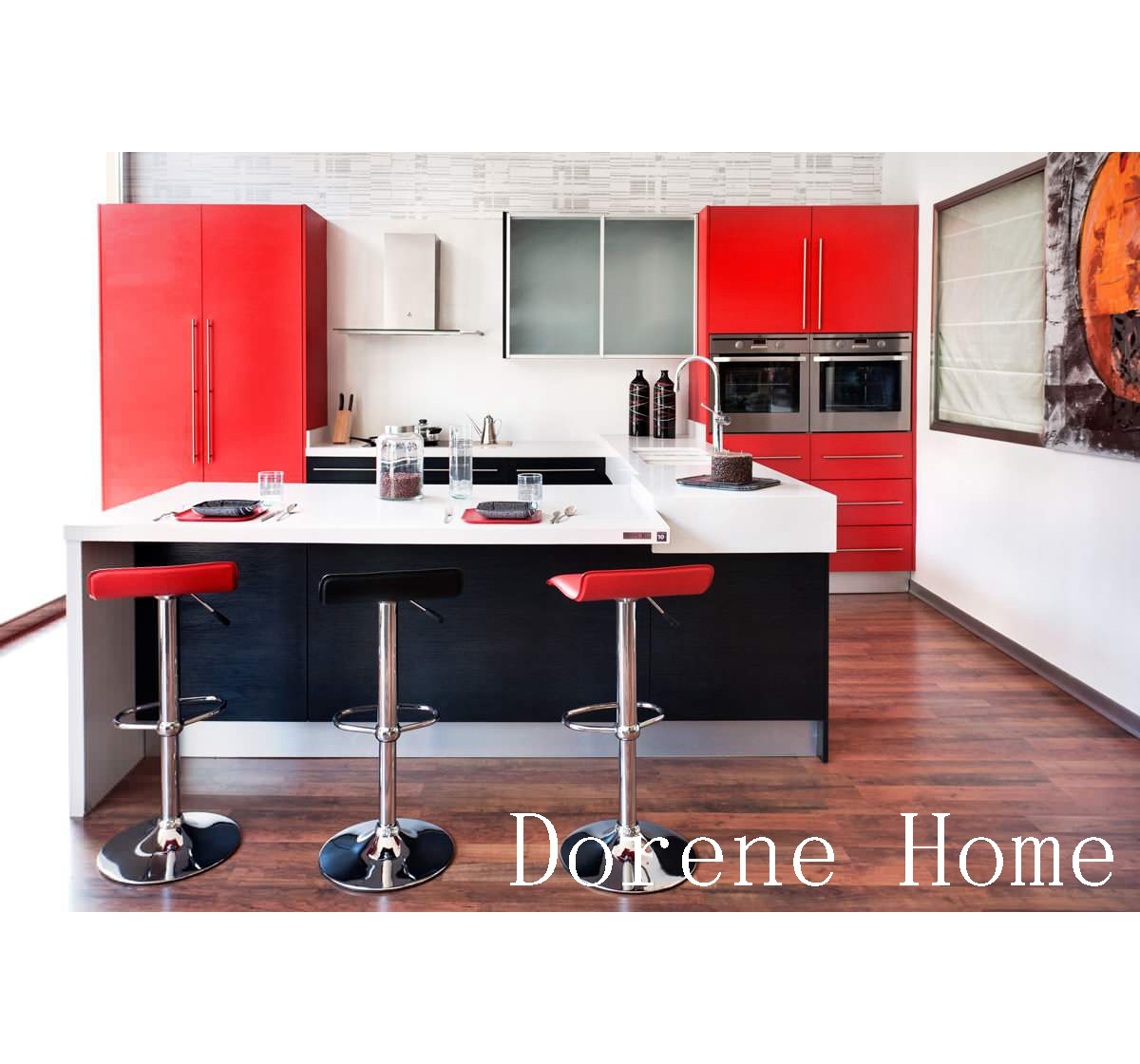 Dorene Hot Sale High Gloss Red 304 Stainless Steel Modular Whole Kitchen Cabinets Sets Kitchen Counter