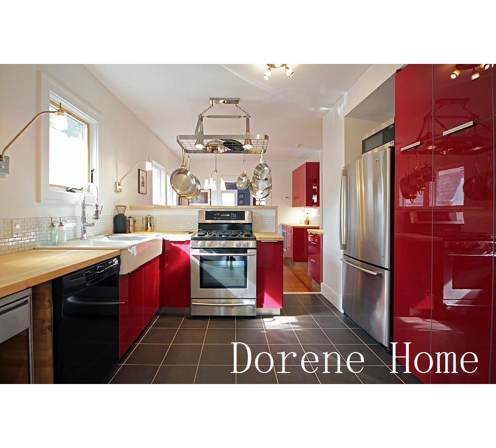 Dorene Hot Sale High Gloss Red 304 Stainless Steel Modular Whole Kitchen Cabinets Sets Kitchen Counter