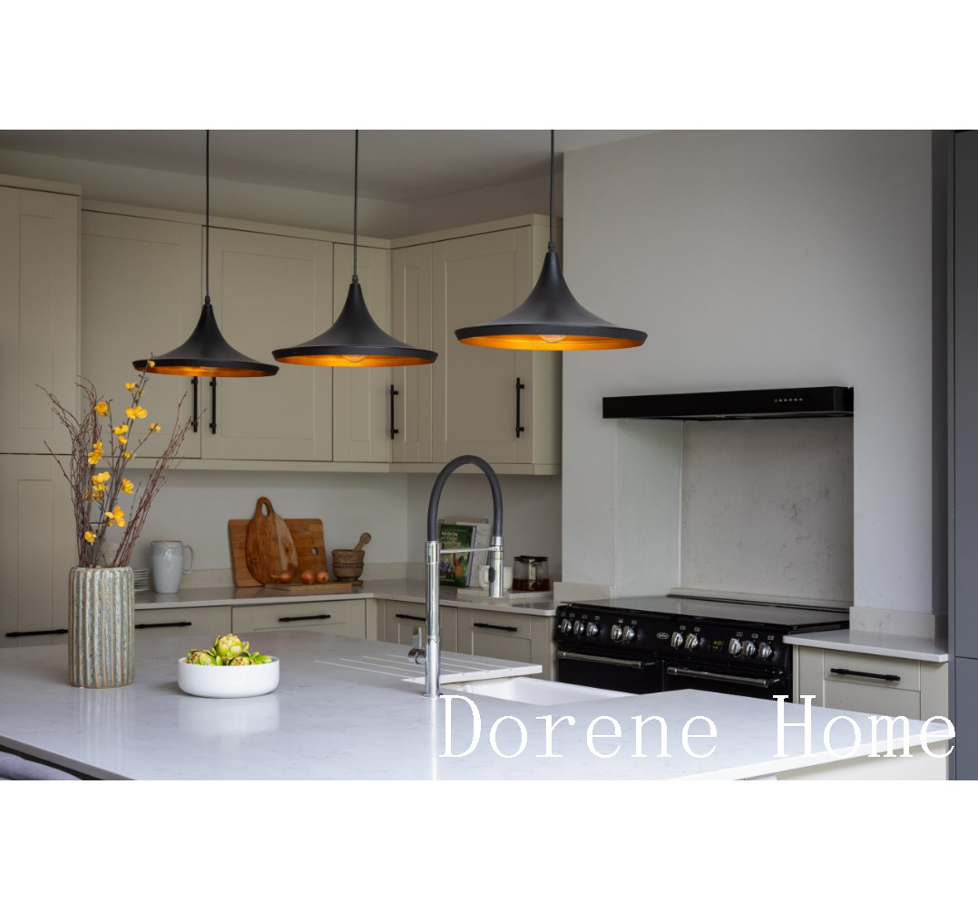 Dorene Classic Shaker Creamy White Lacquer Hdf Black Handles Led Strip Light Kitchen Cabinets With Pantry And Island